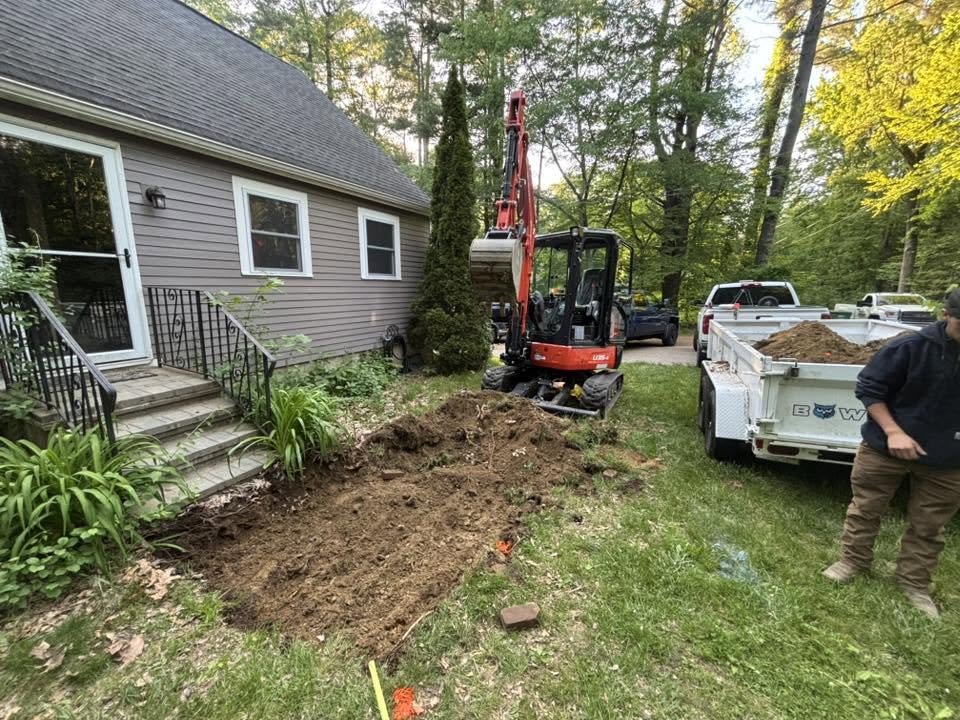 Existing grade before walkway excavation in Leicester, MA